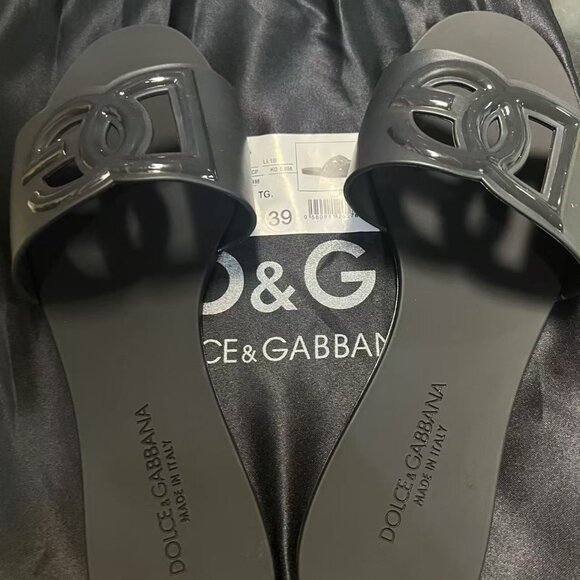 Dolce & Gabbana Charcoal Slide Sandals - Picture 1 of 4